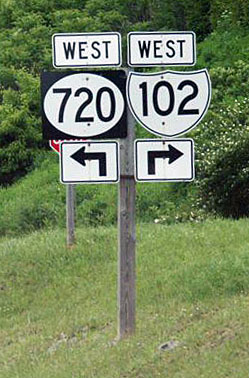 Virginia state route 102 placed into an interstate shield outline.
