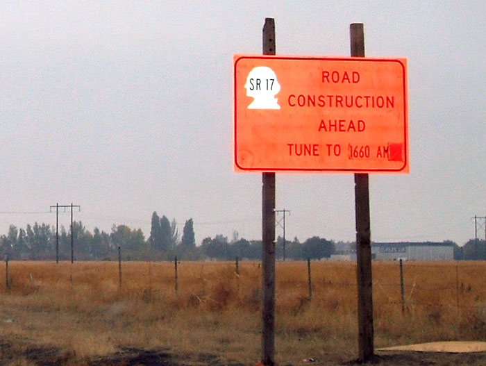 Construction sign along state highway 17.