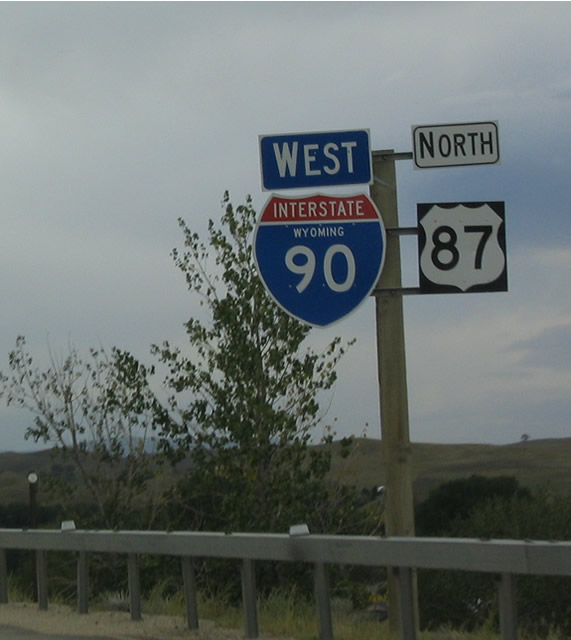 Westbound Interstate 90 near Milepost 56 after Interstate 25 interchange.