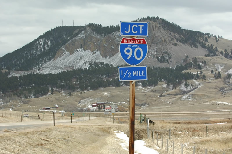 Westbound Business Loop Interstate 90 & U.S. 14 approaching Interstate 90 west of Sundance (Exit 185).