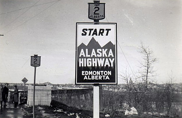 Alberta - Alaska Highway and provincial highway 2 sign.