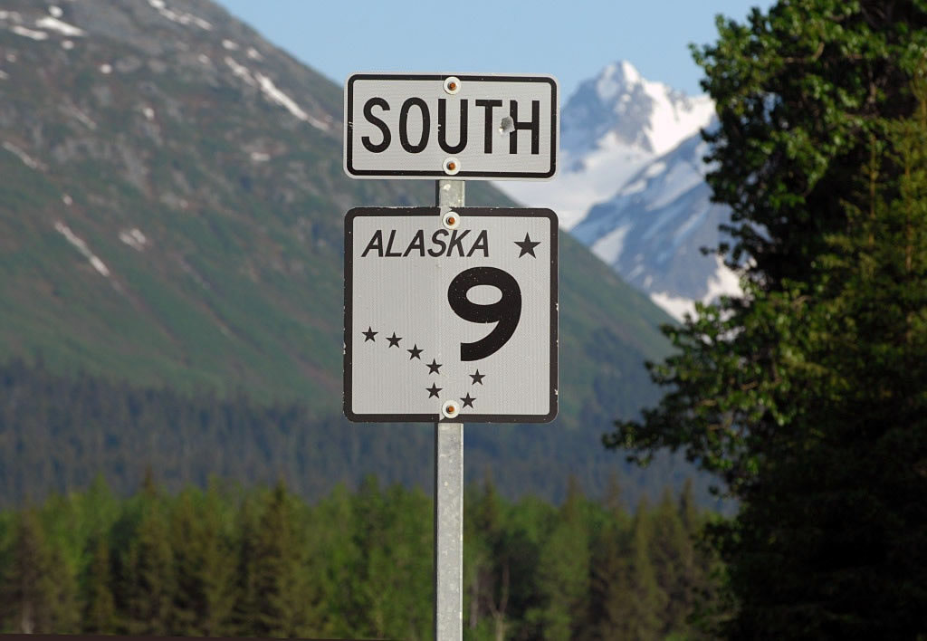 Alaska State Highway 9 sign.