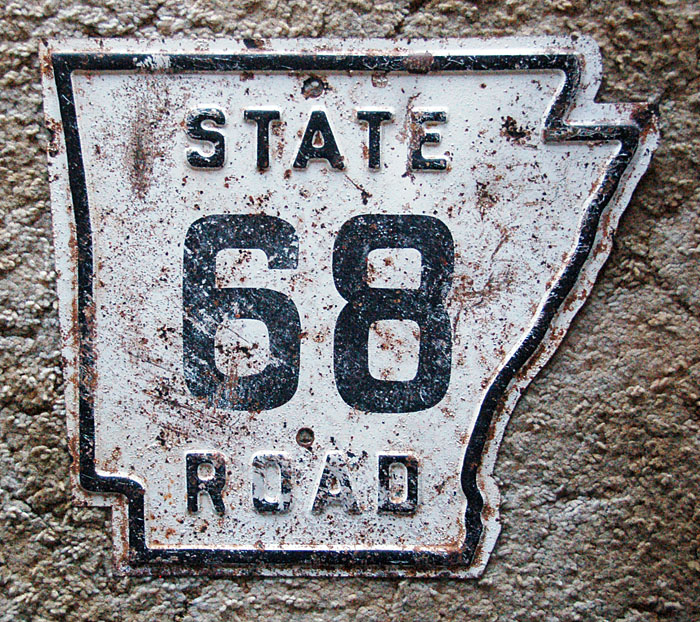 Arkansas - State Highway 68 and U.S. Highway 65 sign.