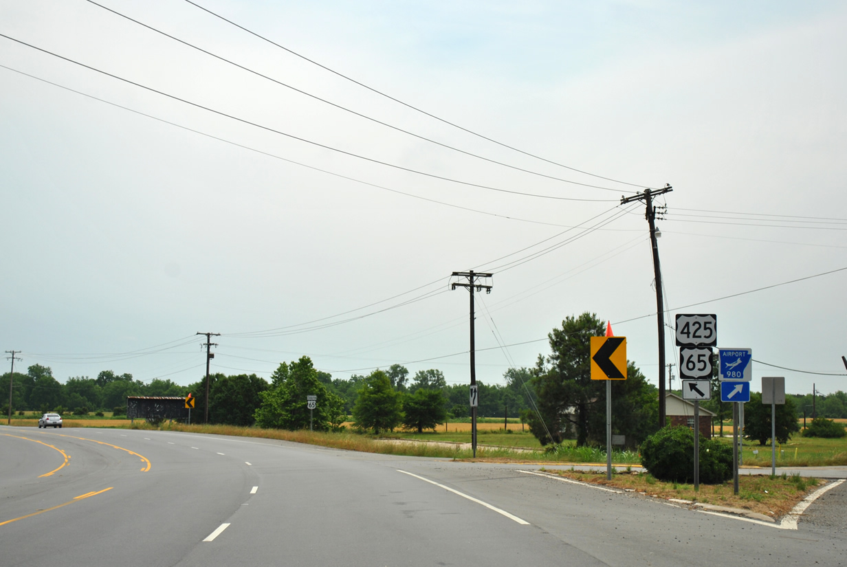 Arkansas - U.S. Highway 65, U.S. Highway 425, and  980 sign.