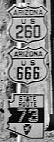 Arizona - State Highway 73, U.S. Highway 666, and U.S. Highway 260 sign.