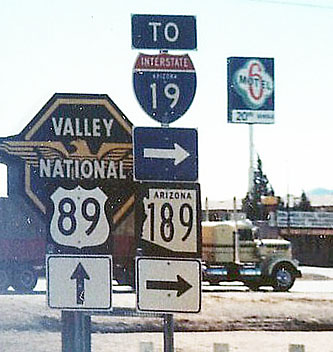 Arizona - U.S. Highway 89, State Highway 189, and Interstate 19 sign.