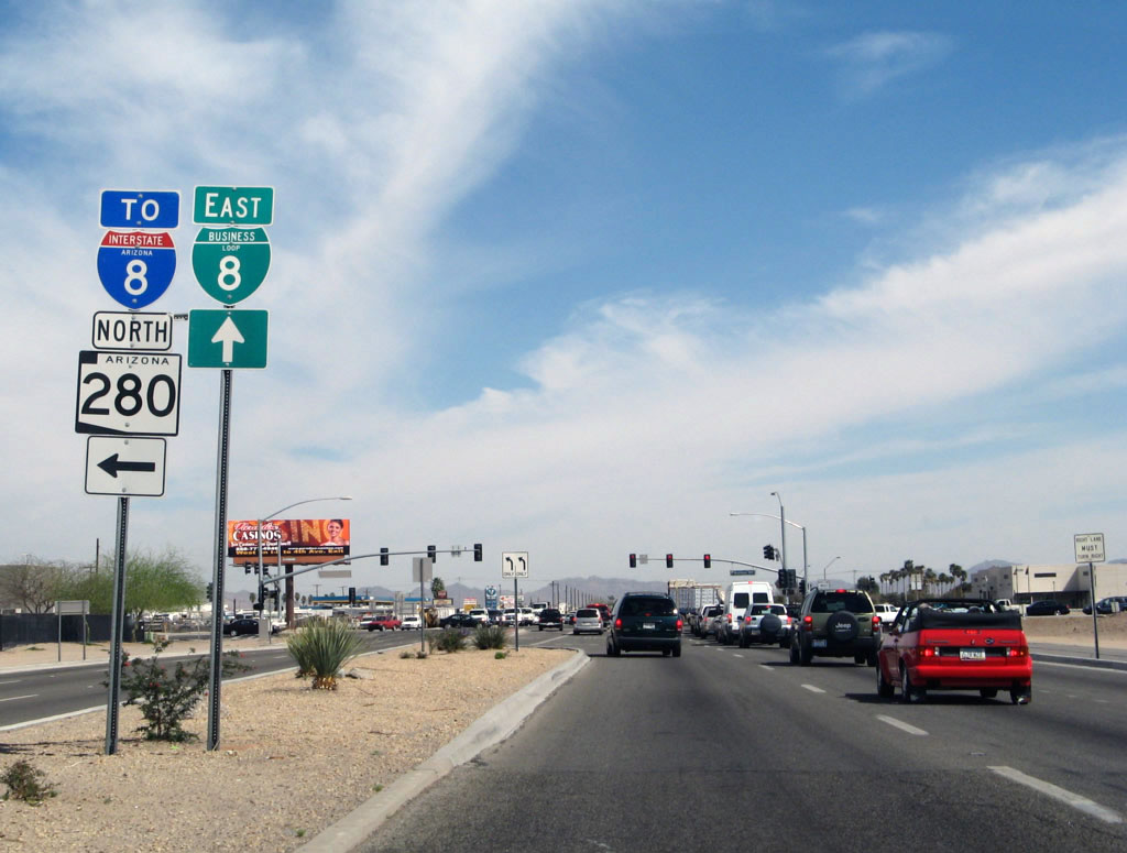 Arizona - State Highway 280, business loop 8, and Interstate 8 sign.
