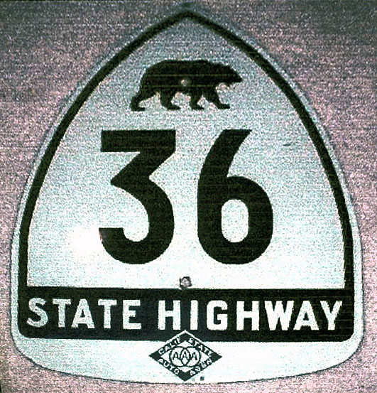 California State Highway 36 sign.