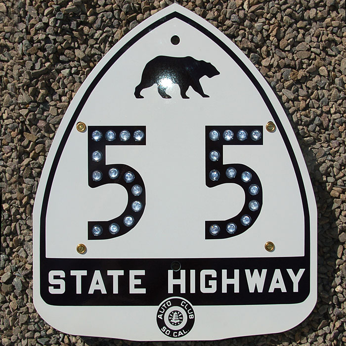 California State Highway 55 sign.