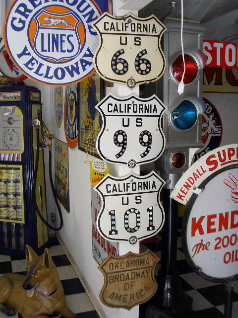 California - State Highway 78, U.S. Highway 101, U.S. Highway 99, and U.S. Highway 66 sign.