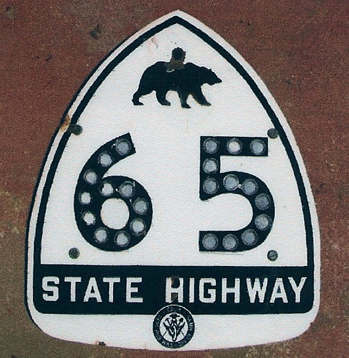 California State Highway 65 sign.