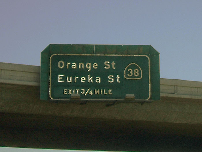 California State Highway 38 sign.