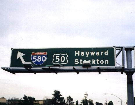 California - Interstate 580 and U.S. Highway 50 sign.