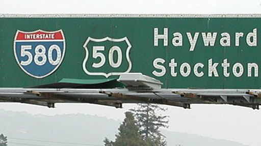California - Interstate 580 and U.S. Highway 50 sign.