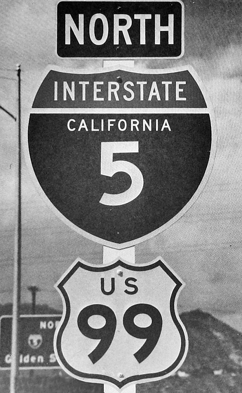 California - interstate 5 and U. S. highway 99 sign.