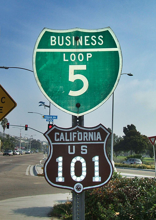 California - U.S. Highway 101 and business loop 5 sign.