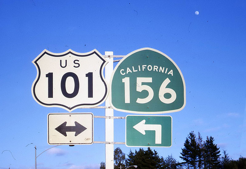 California - State Highway 156 and U.S. Highway 101 sign.
