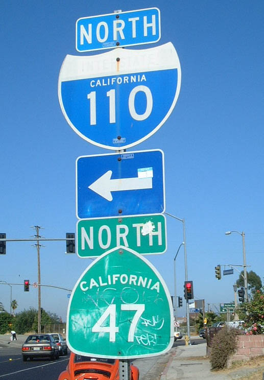 California - State Highway 47 and Interstate 110 sign.