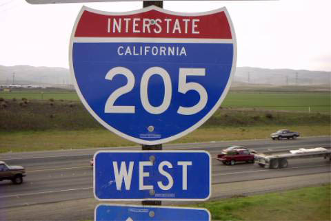California Interstate 205 sign.