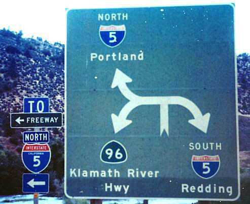 California - State Highway 96, Interstate 5, and scenic byway sign.