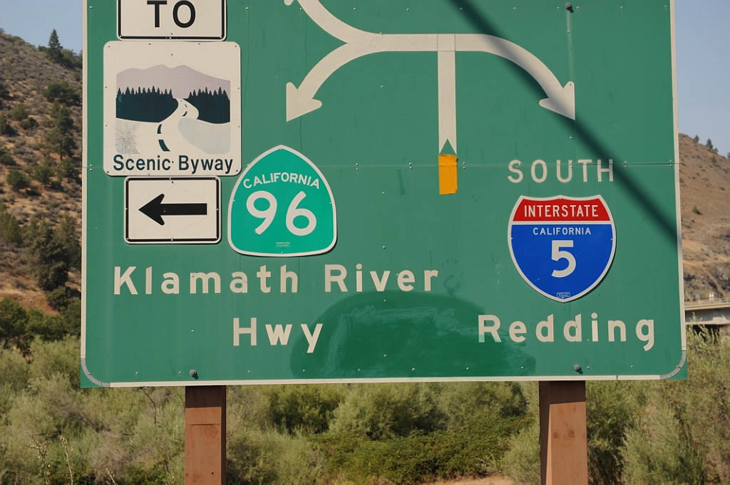 California - State Highway 96, Interstate 5, and scenic byway sign.