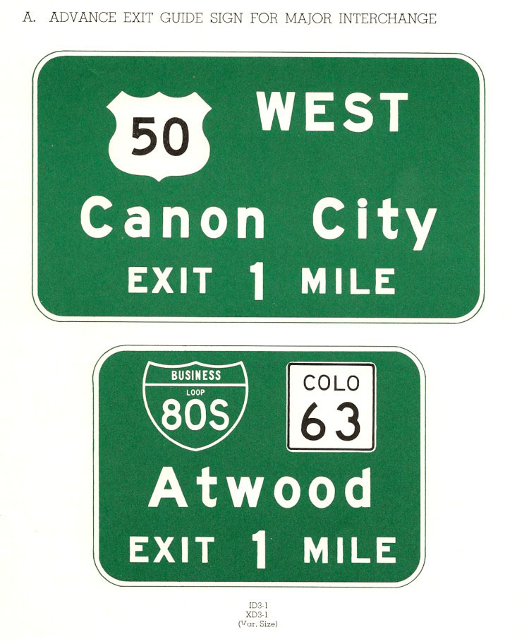 Colorado - U.S. Highway 285, State Highway 9, U.S. Highway 87, U.S. Highway 85, U.S. Highway 385, U.S. Highway 24, State Highway 71, Interstate 70, State Highway 14, State Highway 63, business loop 80S, U.S. Highway 50, Elbert County route 157, state highway spur 75, and State Highway 128 sign.