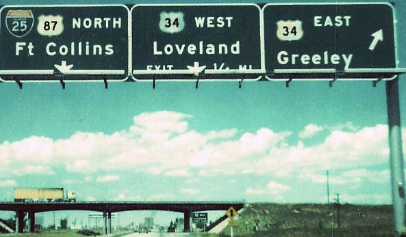 Colorado - U.S. Highway 34, U.S. Highway 87, and Interstate 25 sign.