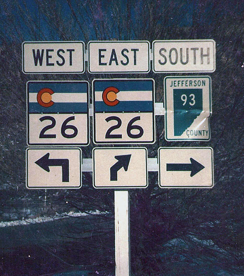 Colorado - Jefferson County route 93 and State Highway 26 sign.