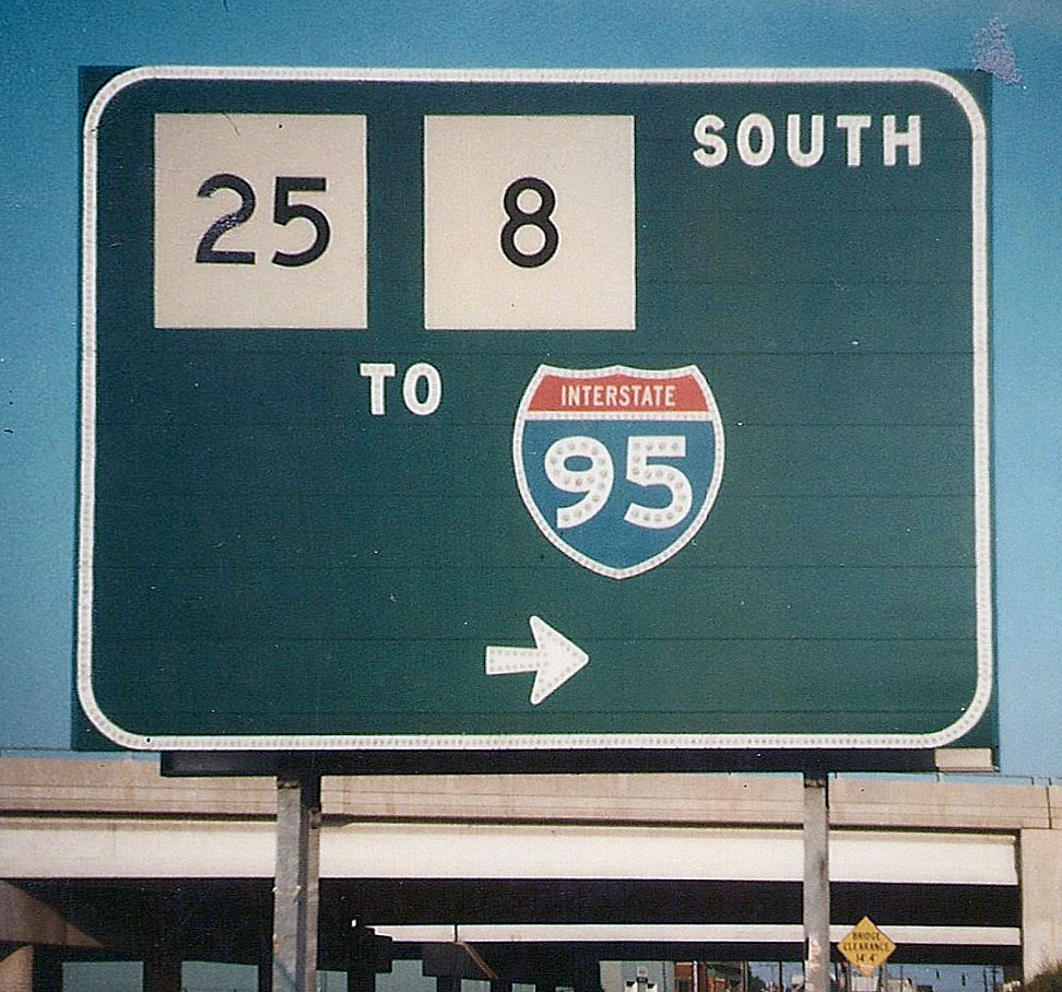 Connecticut - State Highway 8, State Highway 25, and Interstate 95 sign.