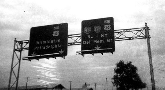 Delaware - U.S. Highway 40, Interstate 295, Interstate 95, and U.S. Highway 13 sign.