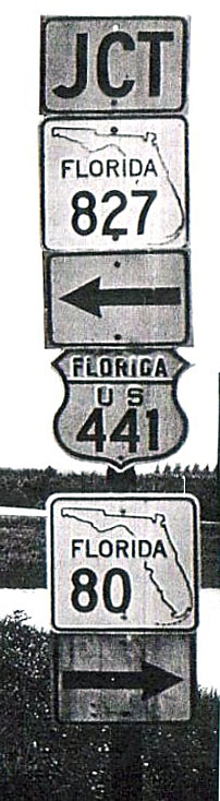 Florida - state highway 827, state highway 80, and U. S. highway 441 sign.