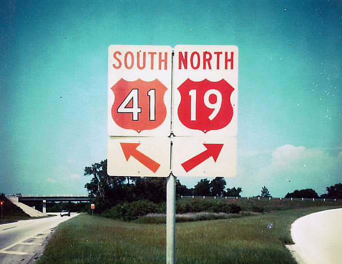 Florida - U.S. Highway 19 and U.S. Highway 41 sign.