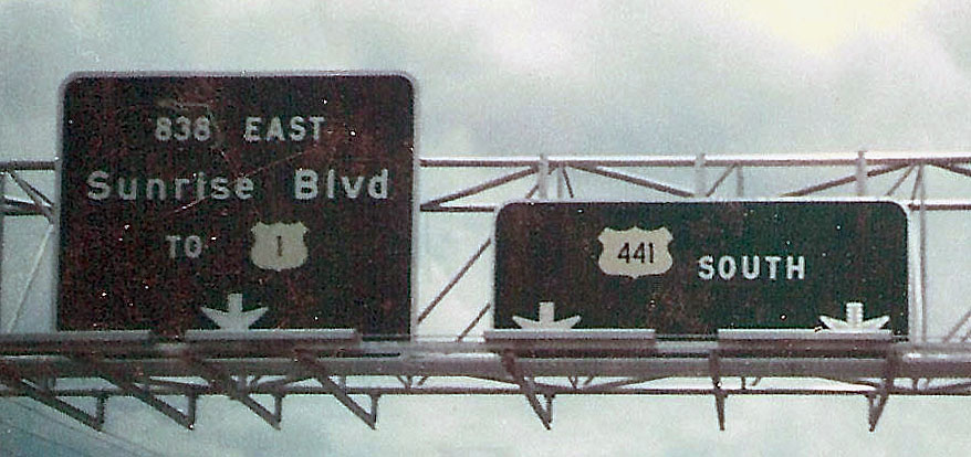 Florida - State Highway 838, U.S. Highway 441, and U.S. Highway 1 sign.