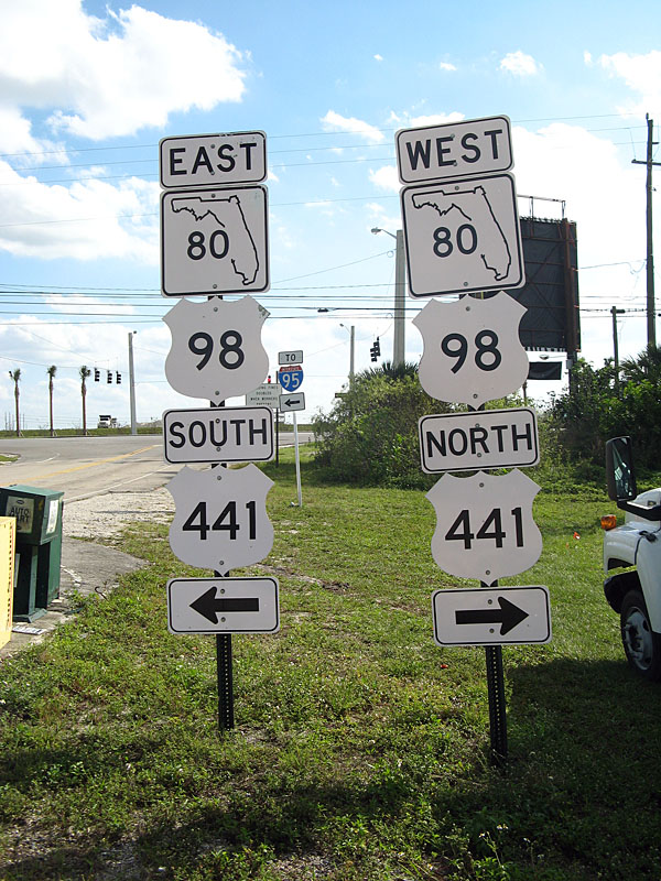 Florida - U.S. Highway 441, U.S. Highway 98, and State Highway 80 sign.