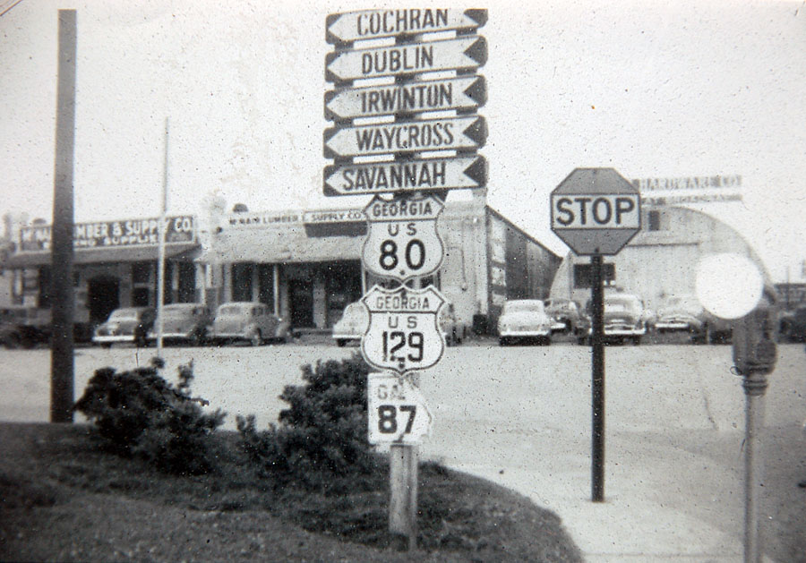 Georgia - State Highway 87, U.S. Highway 129, and U.S. Highway 80 sign.