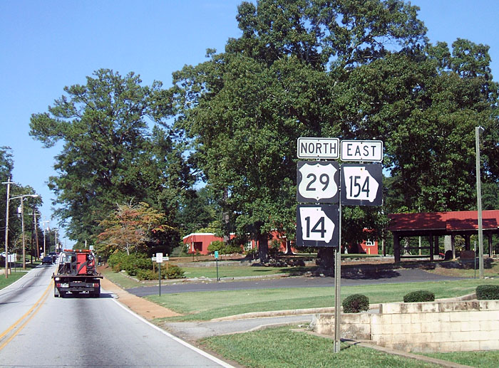 Georgia - State Highway 14, State Highway 154, and U.S. Highway 29 sign.