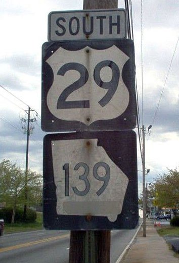 Georgia - State Highway 139 and U.S. Highway 29 sign.