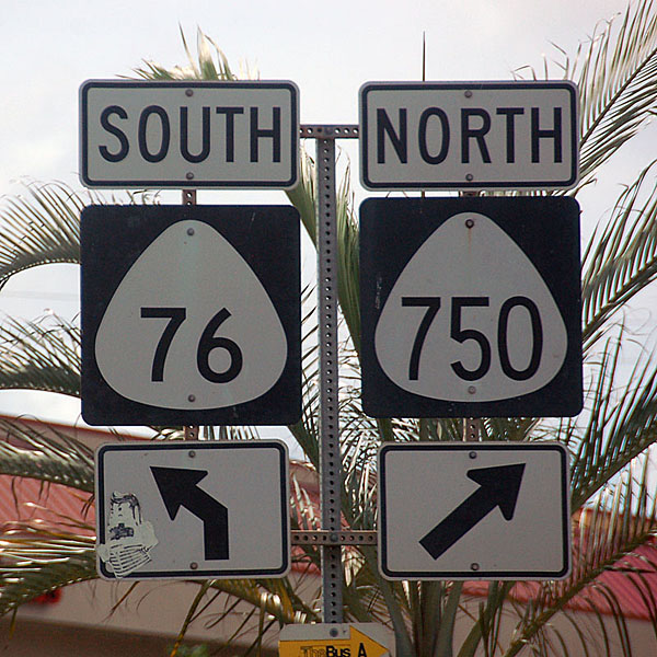 Hawaii - state highway 750 and state highway 76 sign.