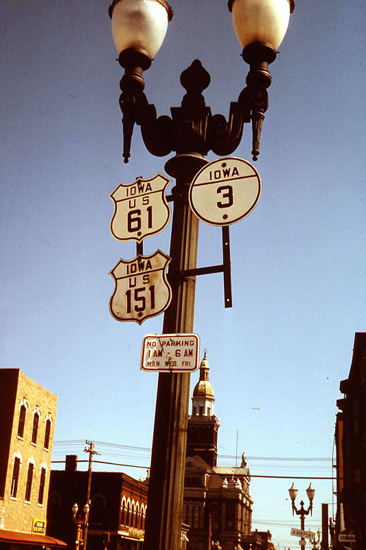 Iowa - U.S. Highway 151, State Highway 3, and U.S. Highway 61 sign.