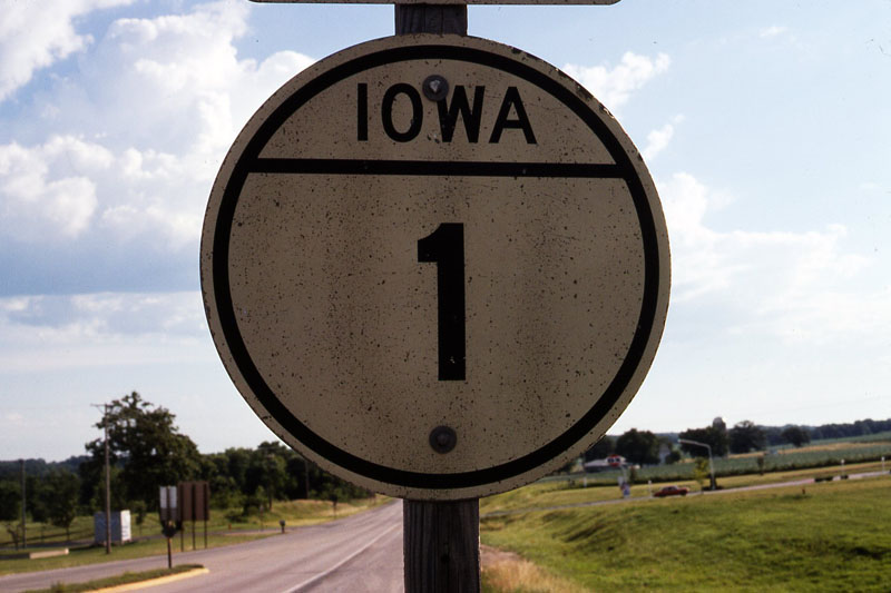 Iowa State Highway 1 sign.