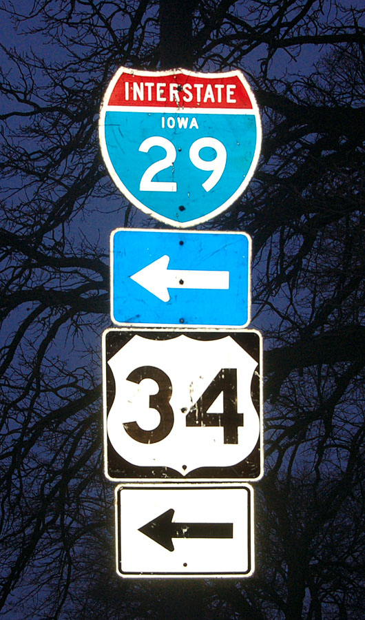 Iowa - U.S. Highway 34 and Interstate 29 sign.