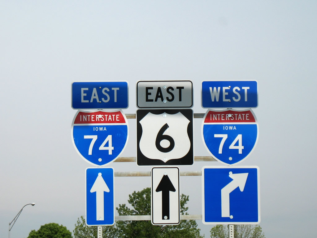 Iowa - Interstate 74 and U.S. Highway 6 sign.