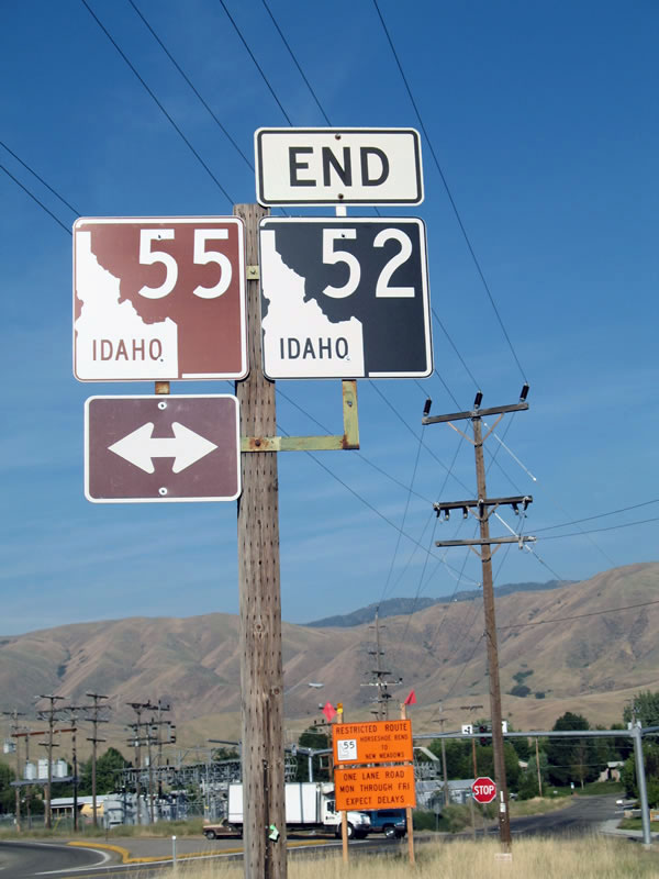 Idaho - State Highway 52 and scenic state highway 55 sign.