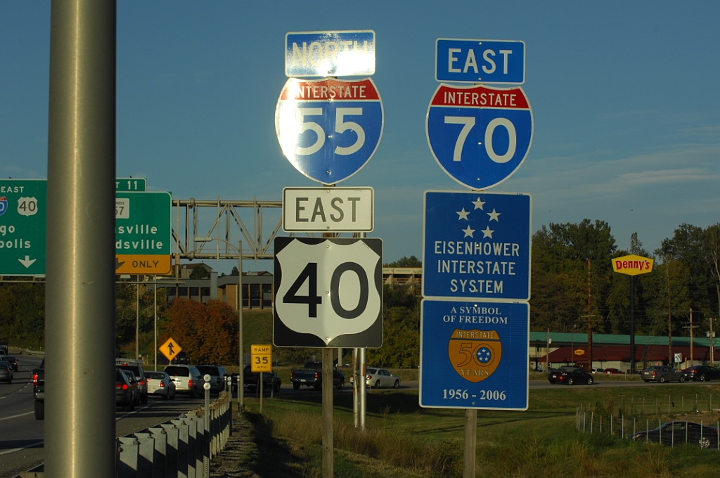 Illinois - U.S. Highway 40, Interstate 70, and Interstate 55 sign.