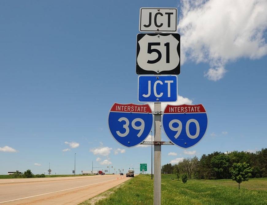 Illinois - Interstate 39, Interstate 90, and U.S. Highway 51 sign.