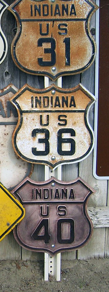 Indiana - U.S. Highway 40, U.S. Highway 36, and U.S. Highway 31 sign.