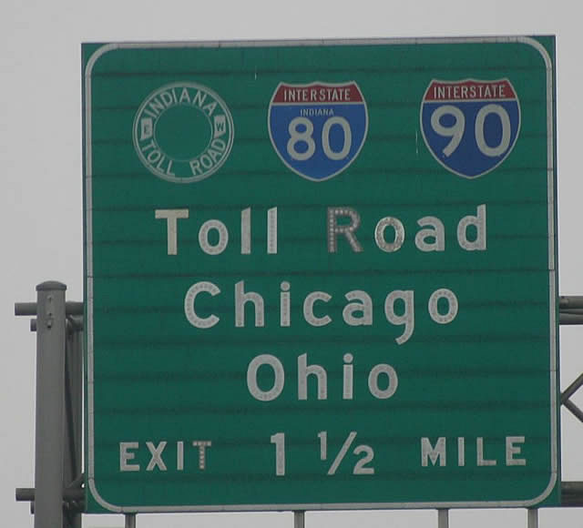 Indiana - interstate 80, Indiana Toll Road, and interstate 90 sign.