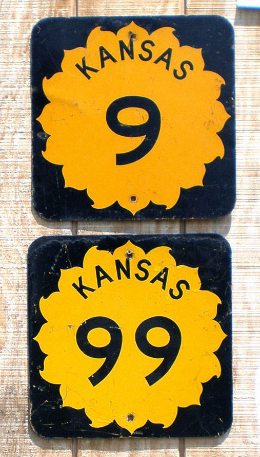 Kansas - state highway 99 and state highway 9 sign.