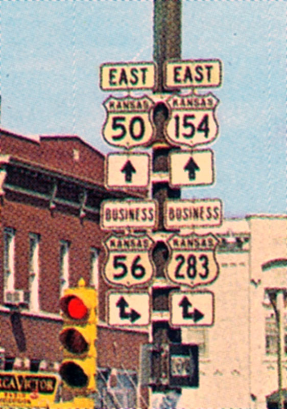 Kansas - U. S. highway 154, U. S. highway 283, U. S. highway 56, and U. S. highway 50 sign.