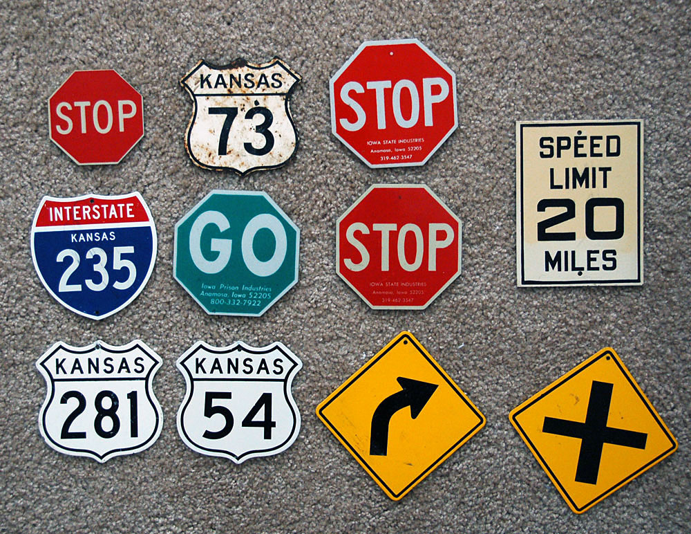 Kansas - U. S. highway 54, interstate 235, U. S. highway 73, and U. S. highway 281 sign.